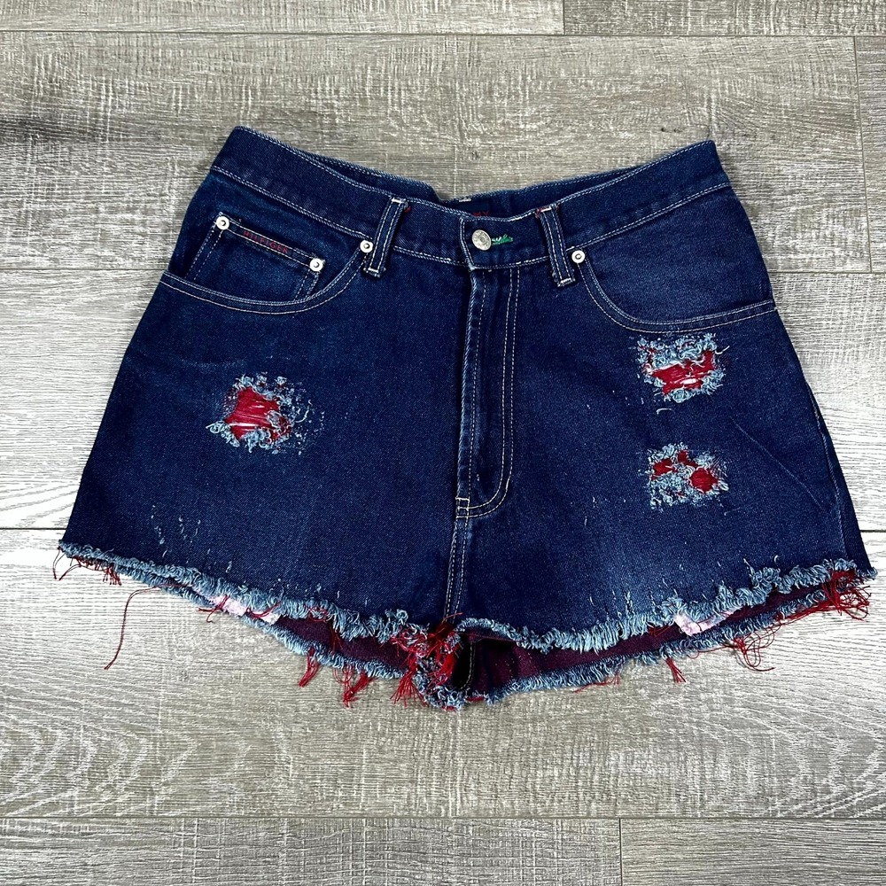 Tommy Hilfiger Cut-Out Shorts Women's 32/32 Blue Denim Distressed Beach Outdoor